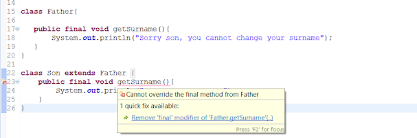 Final variable and final method in java