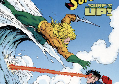Aquaman leaps towards Superboy
