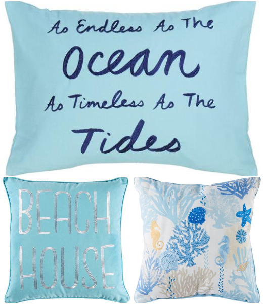 Blue Decorative Beach Theme Throw Pillows