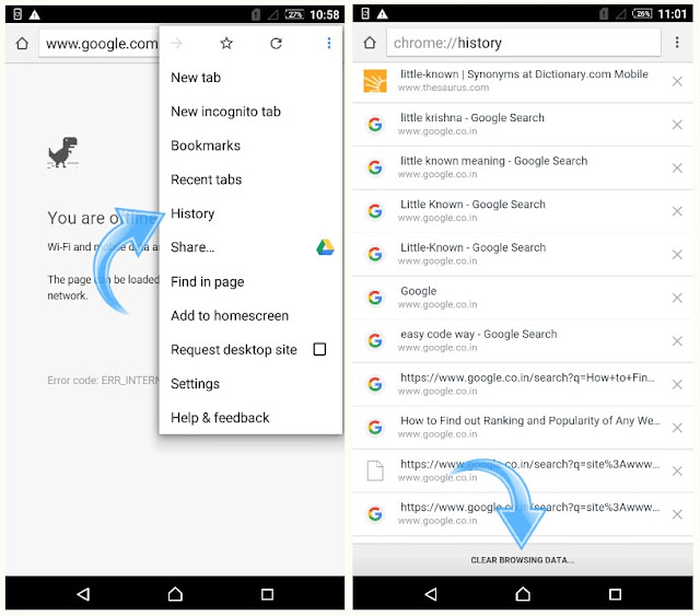 Delete Browsing Data in Android Google Chrome