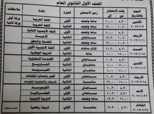 لكل محافظات مصر - جداول امتحانات نصف العام 2017  Ll