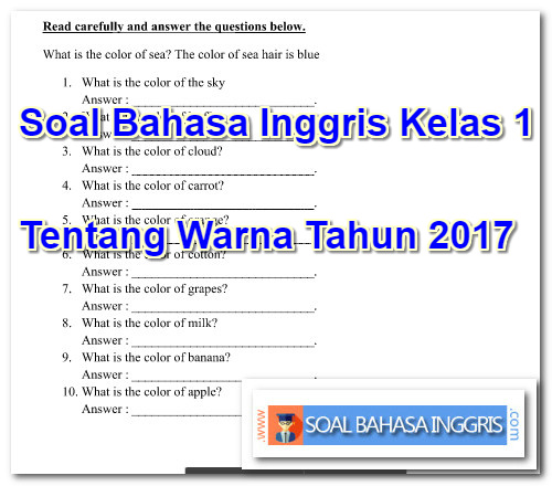 Soal Bahasa Inggris Kelas 1 Tentang Warna Tahun 2019 2020 Soal Bahasa Inggris