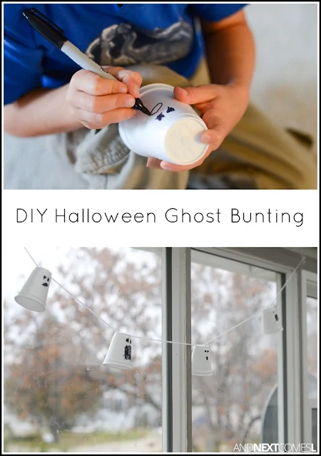 Easy Halloween ghost craft for kids - make a festive Halloween bunting from And Next Comes L
