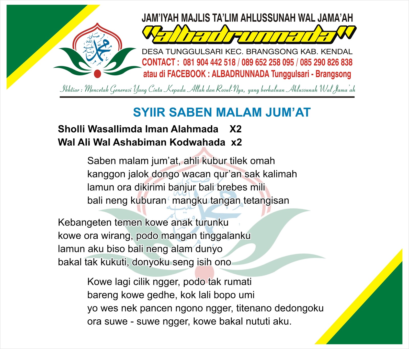 Teks Sholawat Saben Malam Jumat