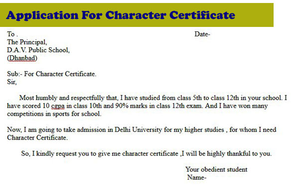 application for character certificate