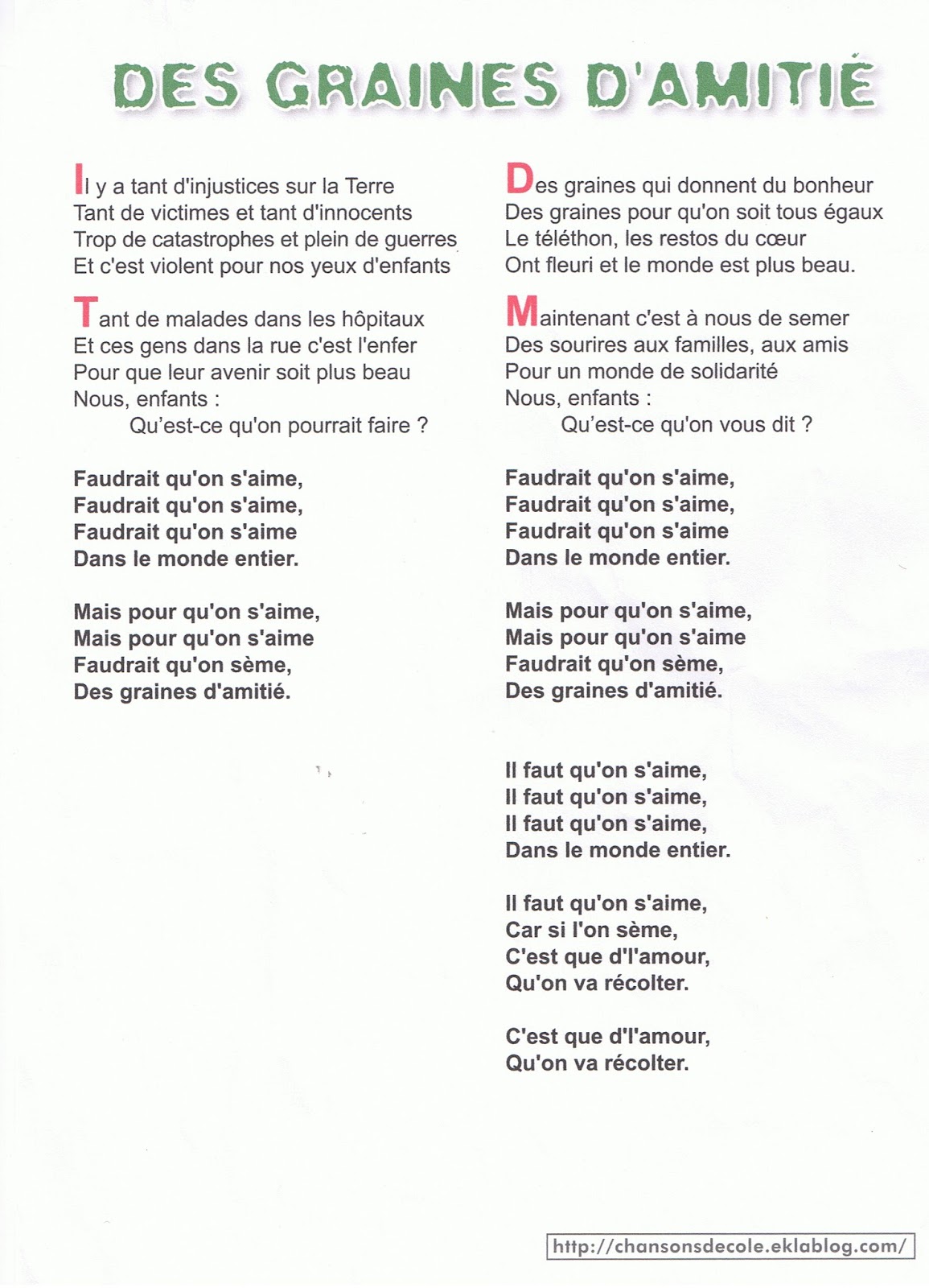 Chanson Sur L Amitié En Français Le blog de Cathnounourse: ♫Des graines d'amitié♫