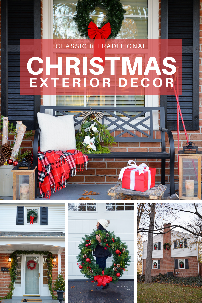 outdoor christmas decorations, classic christmas decor, christmas exterior, wreaths on windows