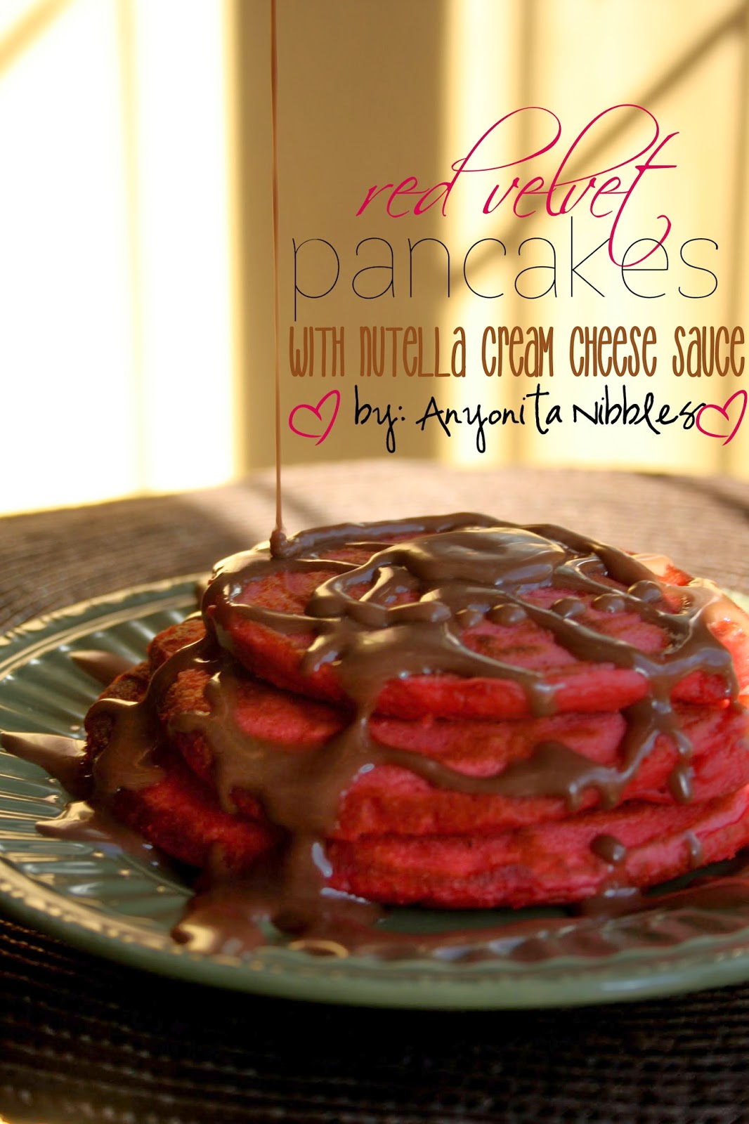 Red Velvet Pancakes with Nutella Cream Cheese Sauce