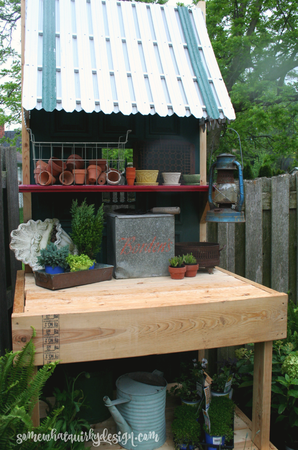 Somewhat Quirky Making A Potting Bench From An Old Door I Promise It Is Not As Crooked This Picture Makes Look A Little But Just Because The Concrete Pavers That Used To Set Bench On