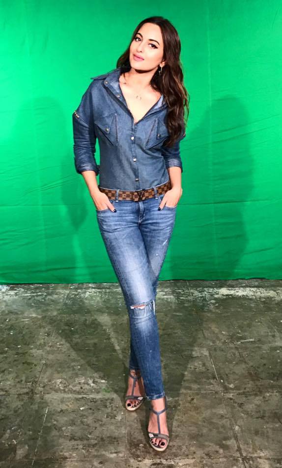 Indian Actress Sonakshi Sinha Photos In Blue Tight Jeans Shirt Cinehub