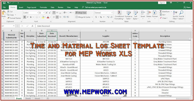 Time and Material Log Sheet Template for MEP Works XLS