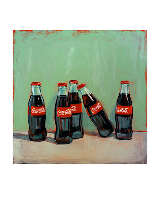 original gouache painting of coke bottles by jeanne vadeboncoeur