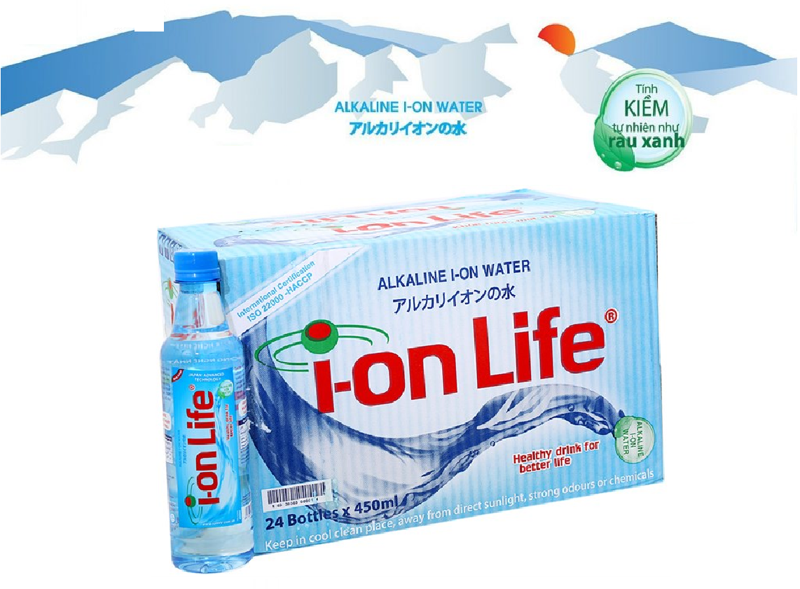 thùng nước uống kiềm ion life 24 chai 450 ml- NUOC UONG ION LIFE 450 ML