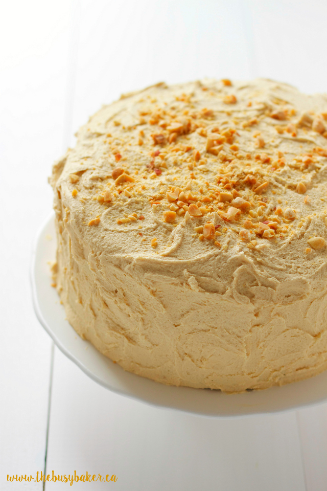 Banana Layer Cake with Fluffy Peanut Butter Frosting - The Busy Baker