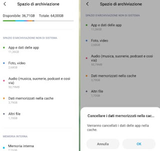 Spazio interno android Memoria Android