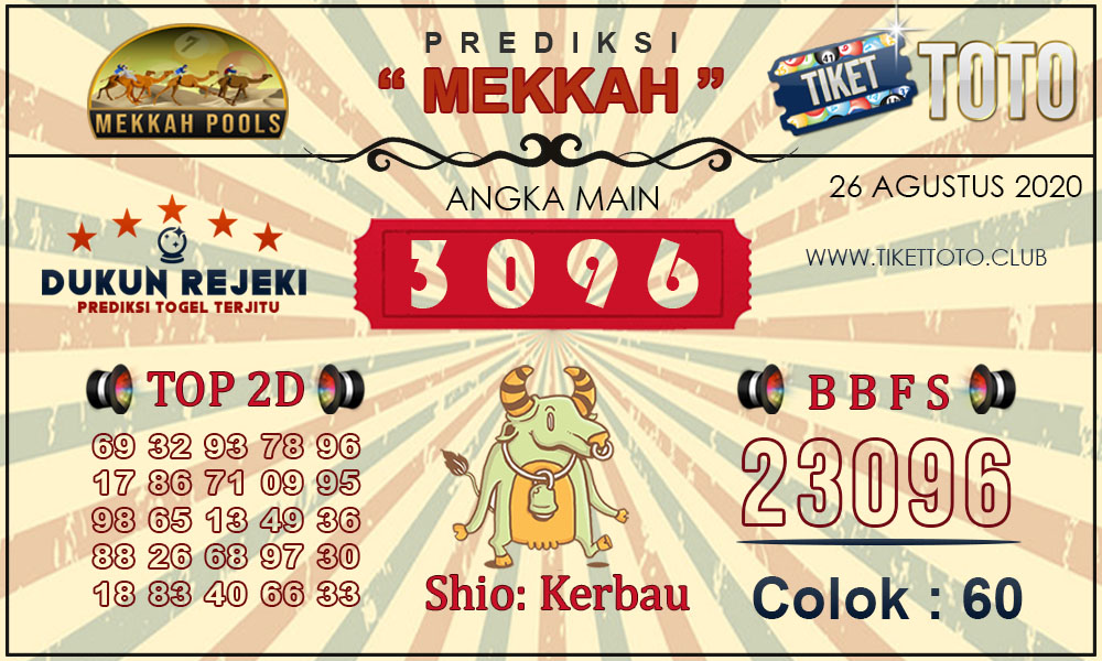 Prediksi Togel MEKKAH TIKETTOTO 26 Agustus 2020