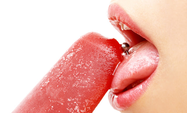 Ice-cream, lips and tongue