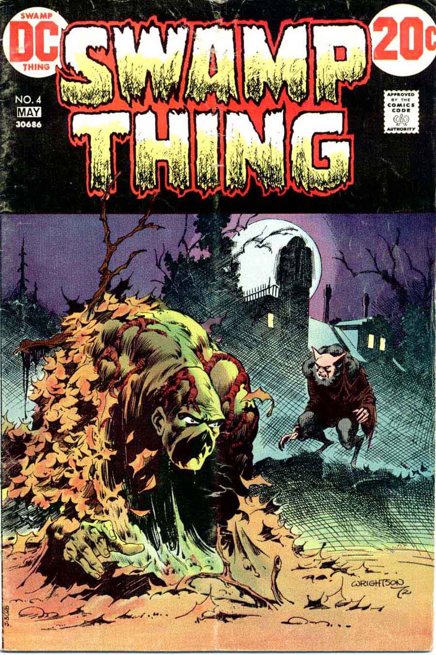 Swamp Thing #4 bronze age 1970s dc comic book cover art by Bernie Wrightson