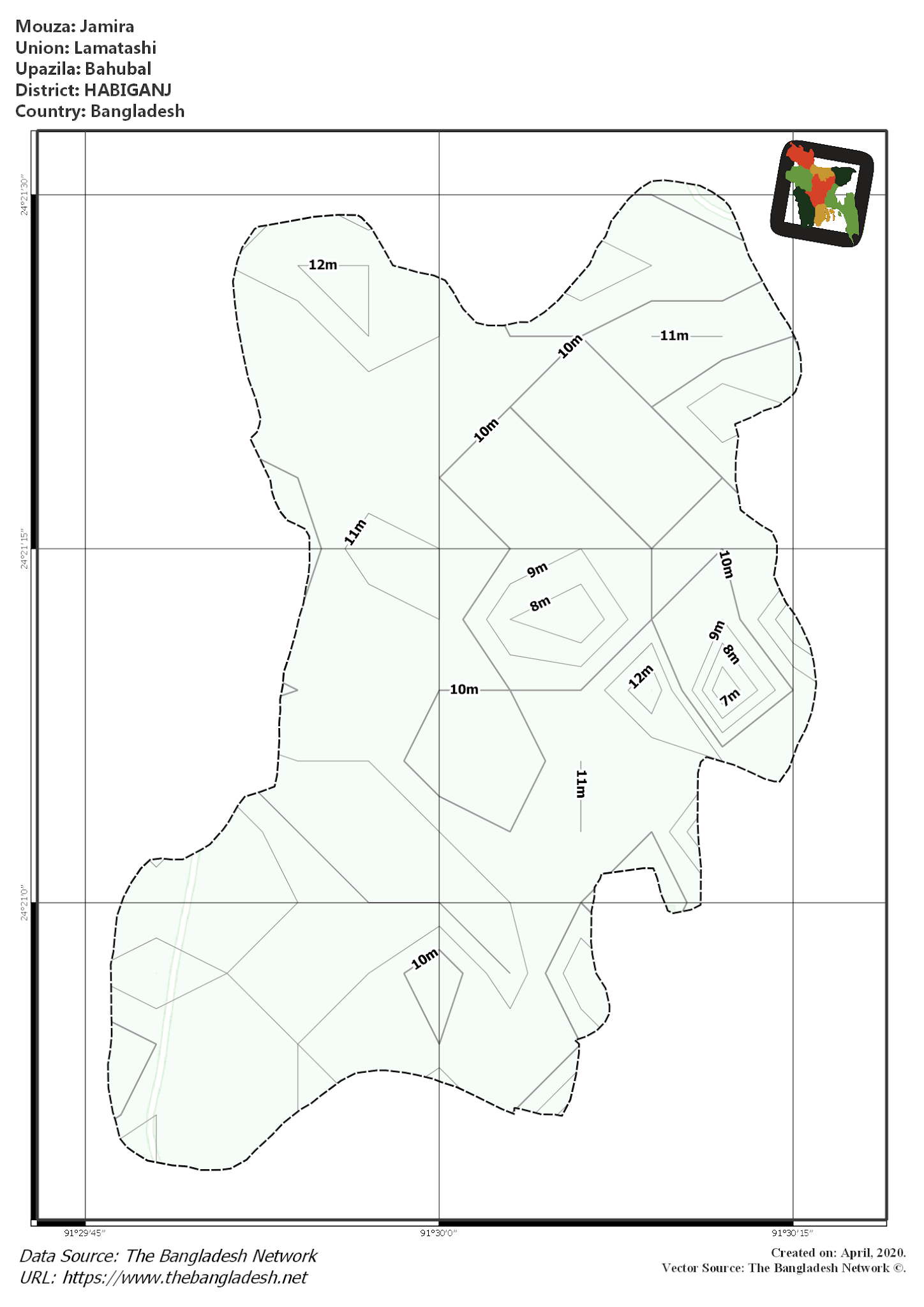 Map of Jamira Mouza of Bahubal Upazila, HABIGANJ, Bangladesh.