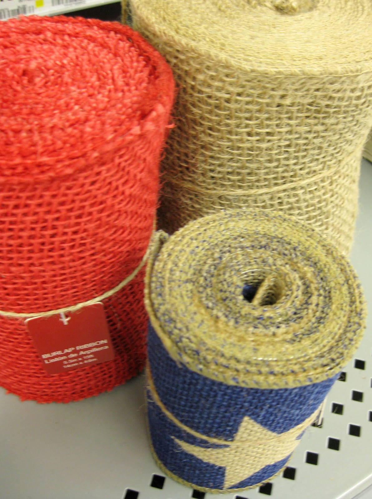 red, white and blue with stars burlap from Walmart burlap used to create american flag art