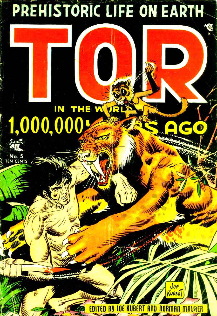 Tor v1 #5 st john golden age comic book cover art by Joe Kubert