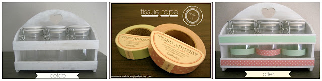 Decorar tarros con tele adhesiva / jars decorated with tissu tape / Tissue adhesif pour décorer des bocaux