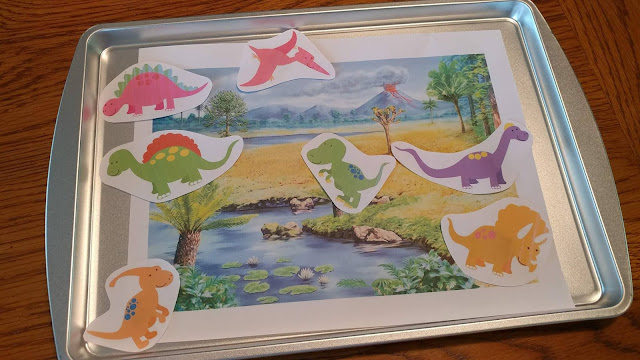 Magnetic animals and matching scene on baking sheet