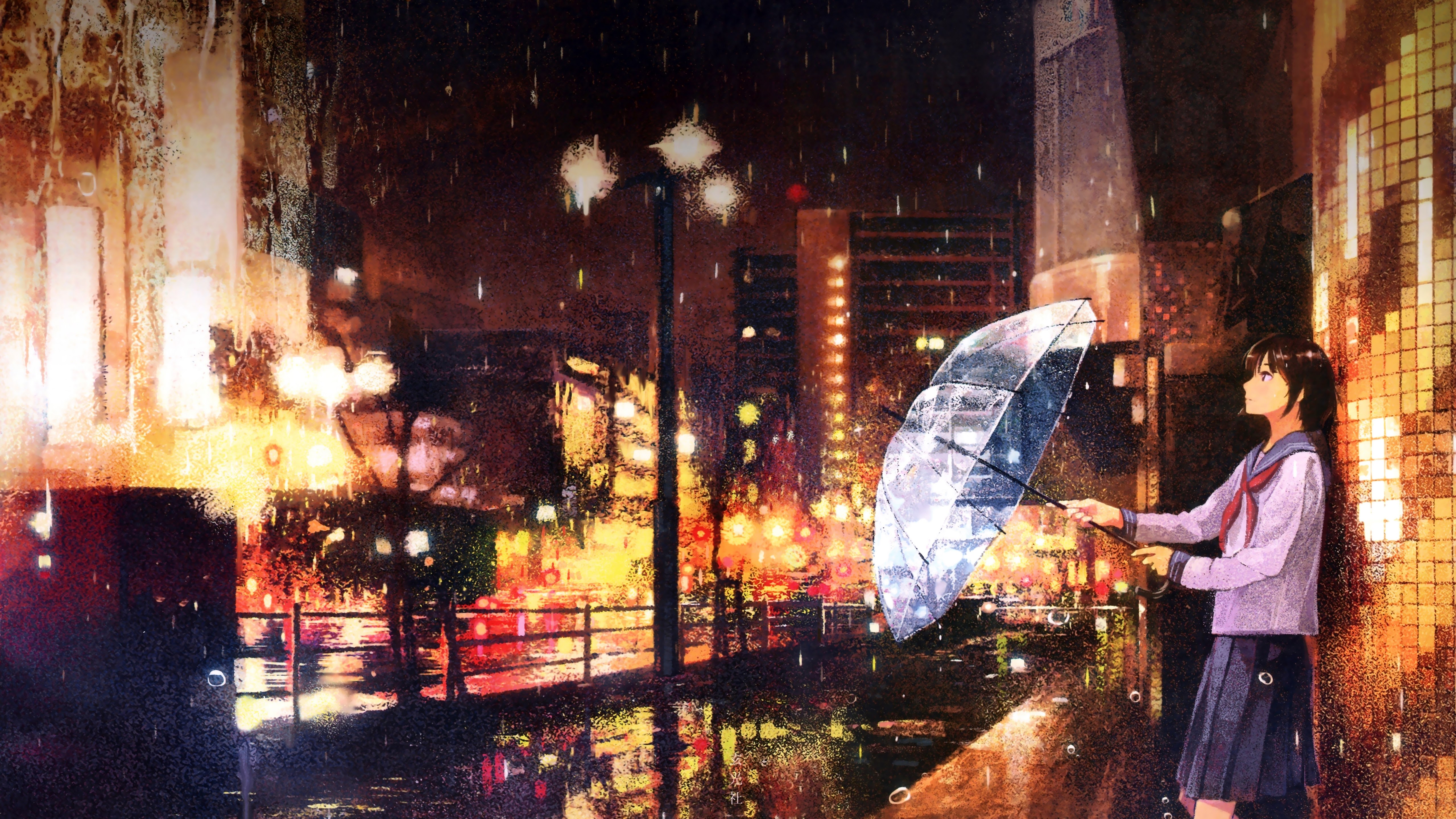 Anime, School Girl, Waiting in the Rain, 8K, #77 Wallpaper