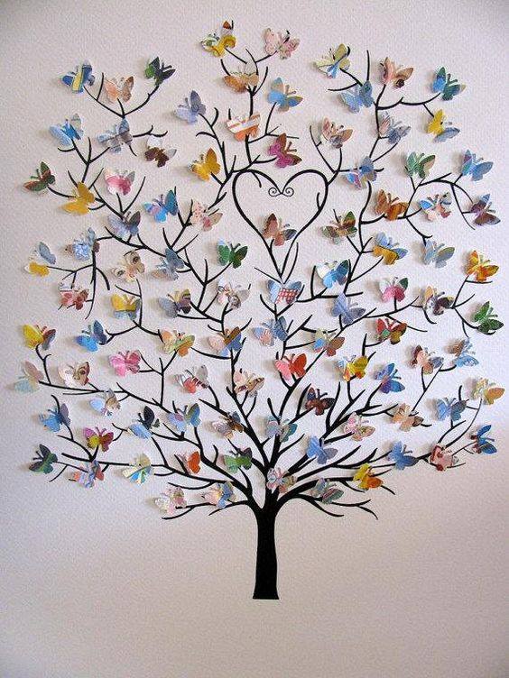 Decoracion De Paredes Con Mariposas De Papel Y Pintadas A Mano