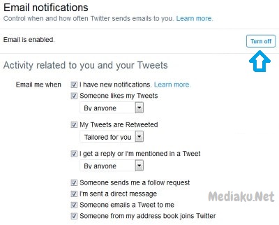 Nonaktifkan Notifikasi Email Twitter