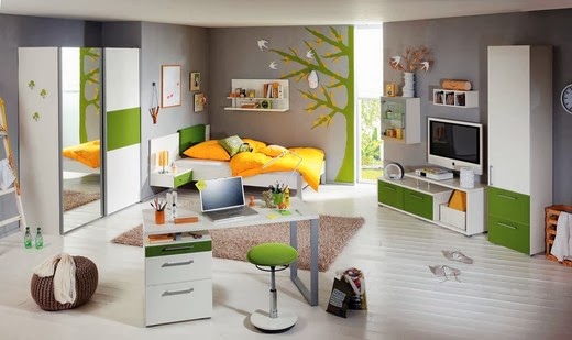 Habitaciones para jóvenes en color verde y gris - Colores en Casa