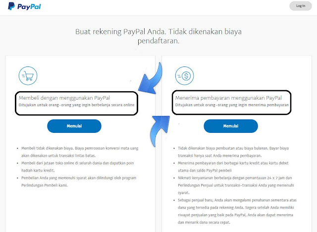 Pilihan dalam pembuatan akun paypal Pilihan dalam pembuatan akun paypal