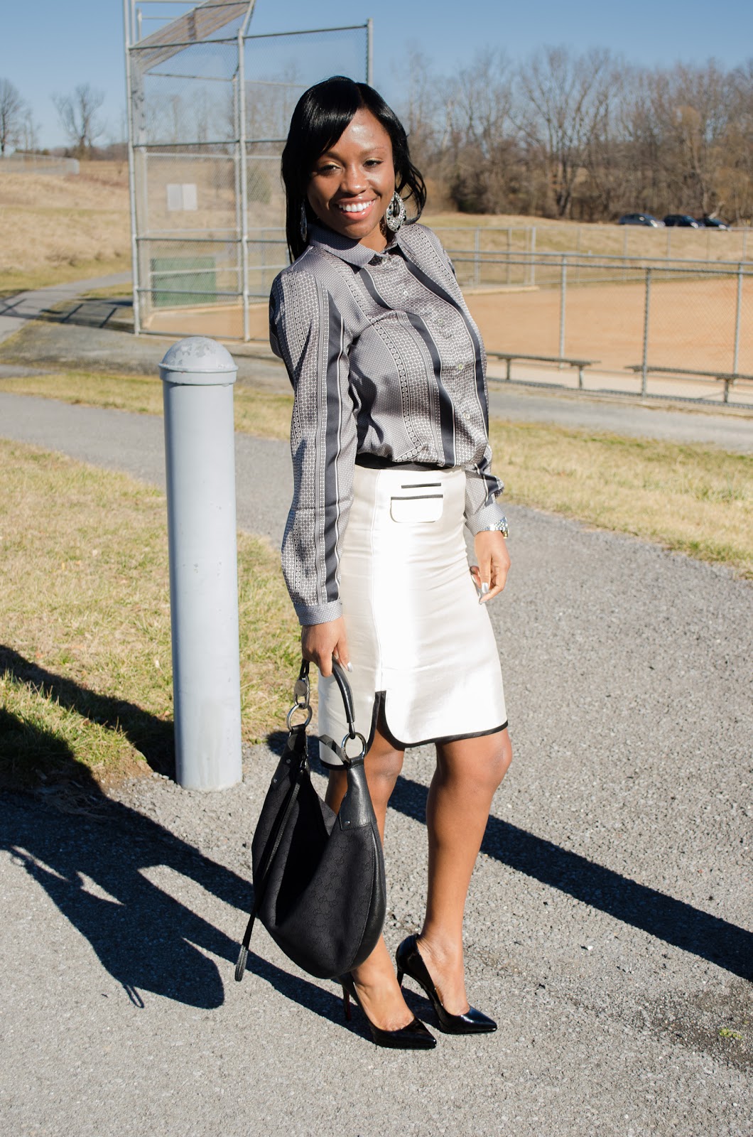 Corporate Style: Tuxedo Skirt + Scarf Print Blouse | Prissysavvy