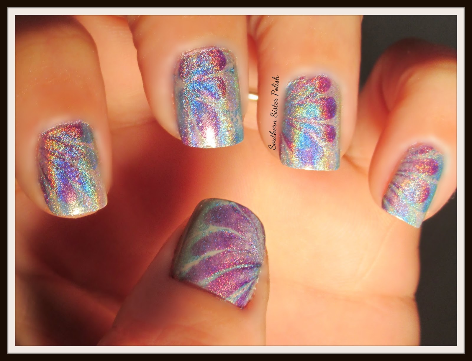 Southern Sister Polish: Holographic Water Marble