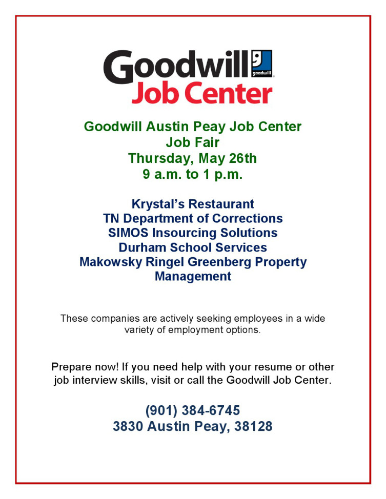Midsouth Job List Goodwill Job Fair ***May 26th***