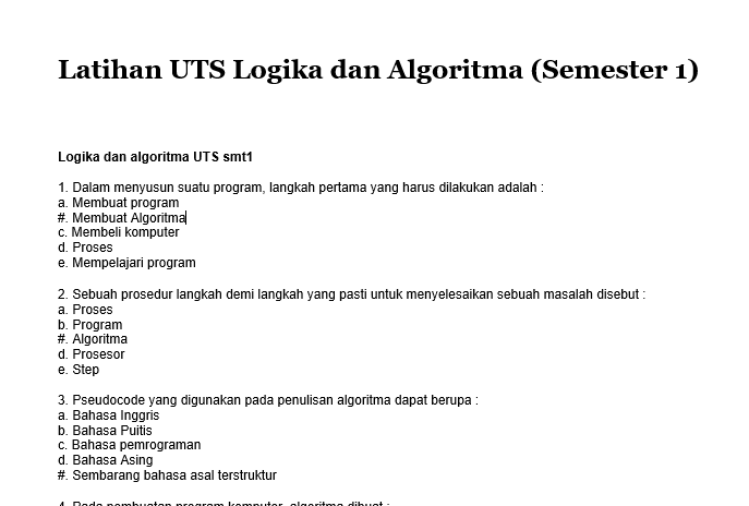Latihan Uts Logika Dan Algoritma Semester 1 Menu