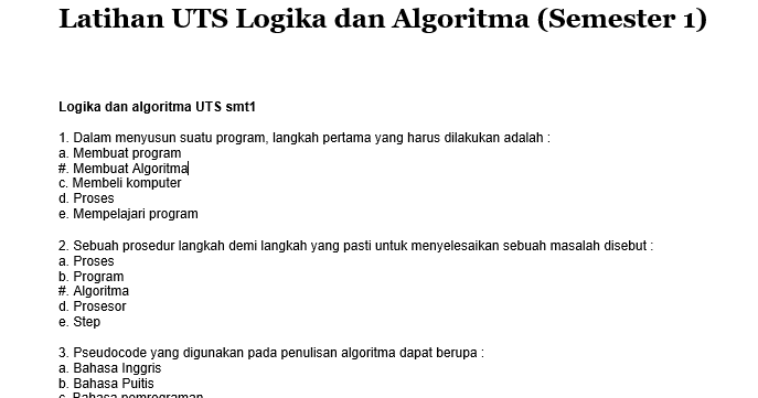 Latihan Uts Logika Dan Algoritma Semester 1 Menu