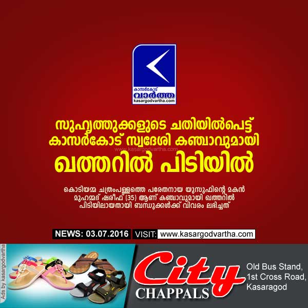 സുഹൃത്തുക്കളുടെ ചതിയില്‍പെട്ട് കാസര്‍കോട് സ്വദേശി കഞ്ചാവുമായി ഖത്തറില്