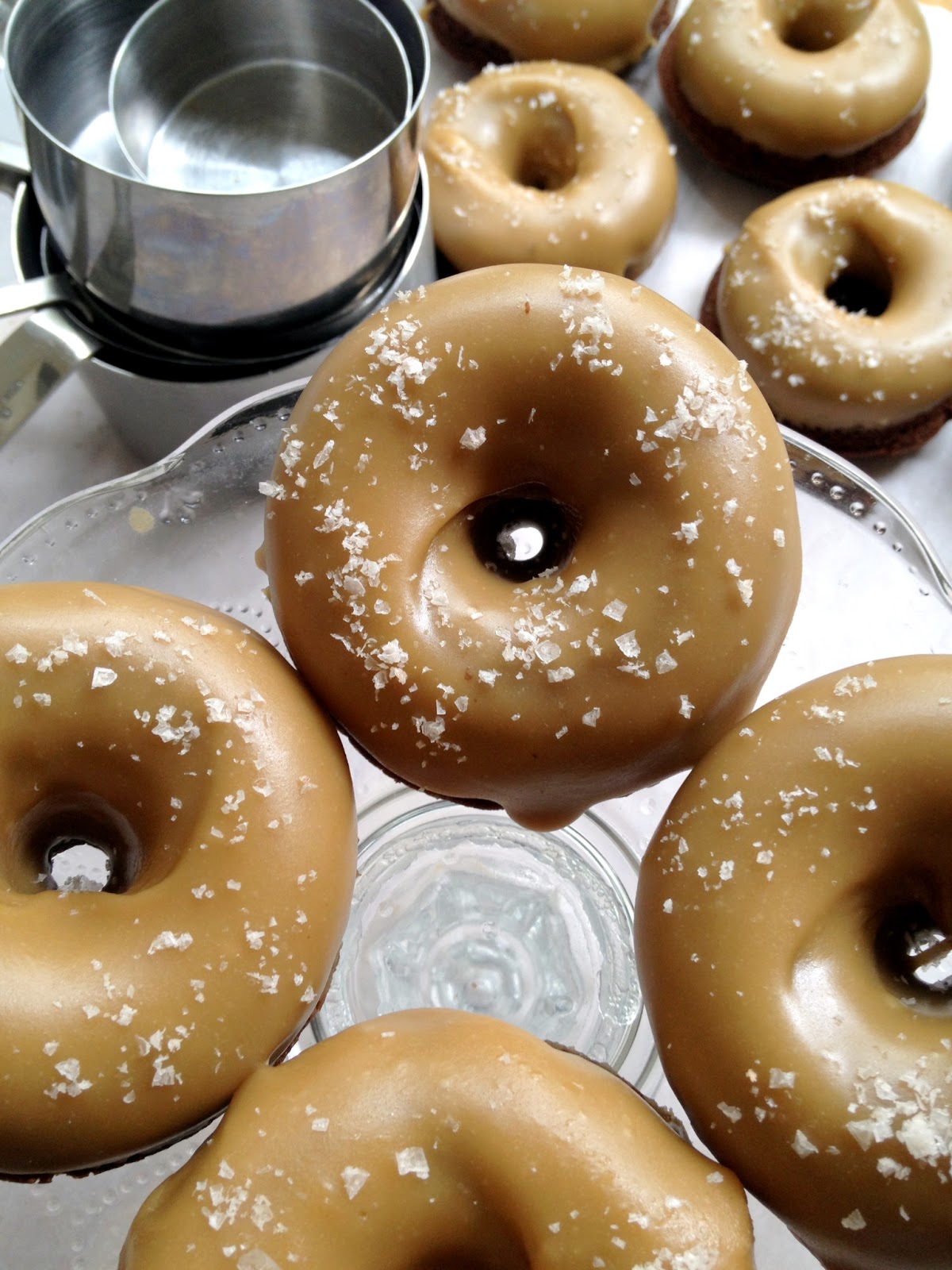 Recipe Brown Butter Baked Chocolate Doughnuts with Salted Caramel Glaze