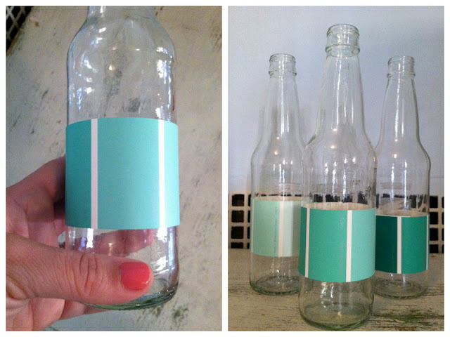 DIY paint chip bottle wedding vases by oh lovely day | www.oh-lovely-day.com