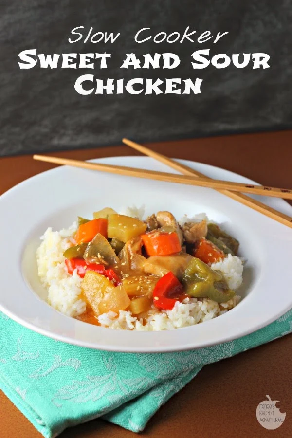 Slow Cooker Sweet and Sour Chicken: Tender chicken thighs and veggies in a delightful sweet and sour sauce! 
