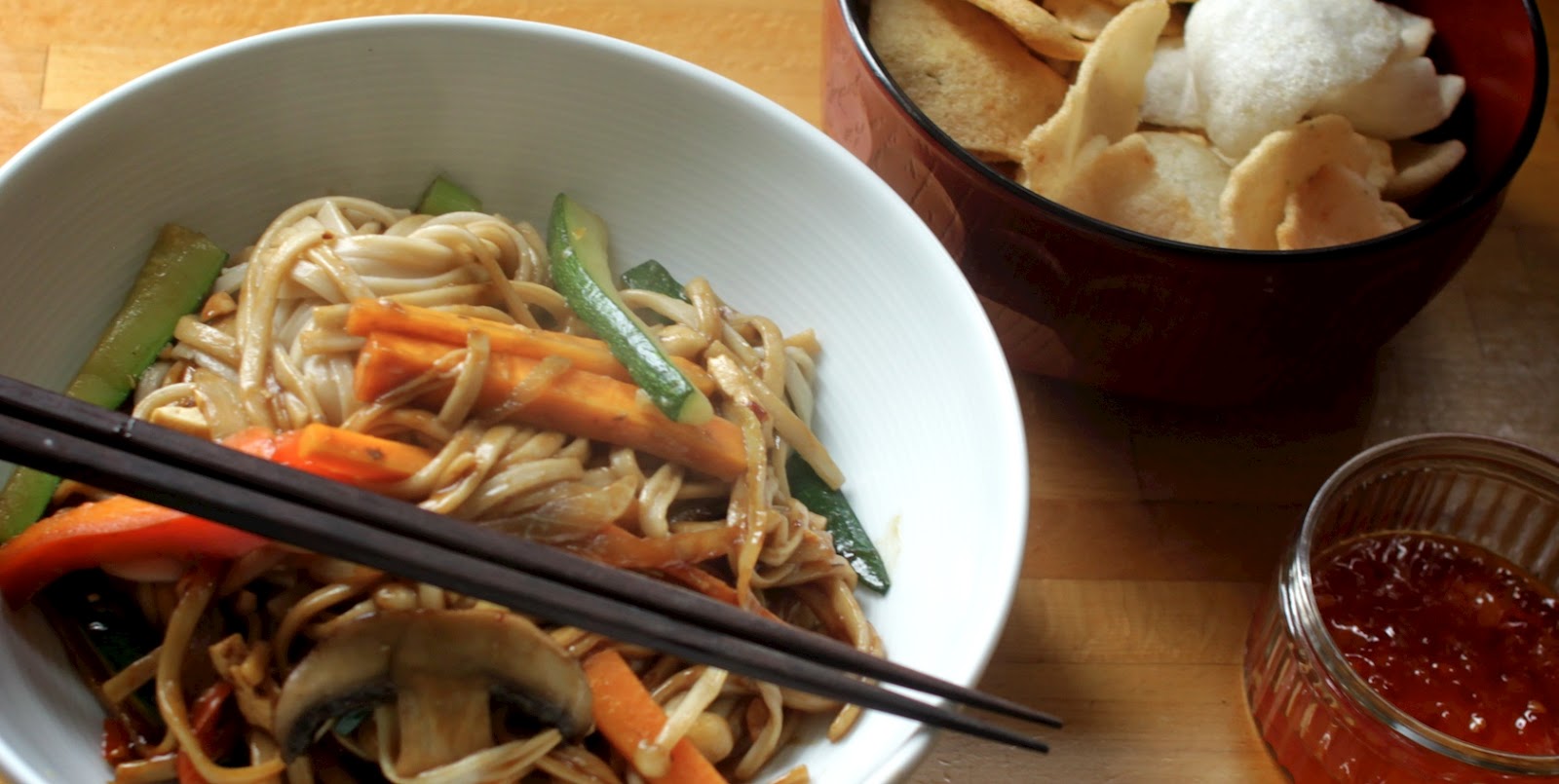 fresh and kind soba noodles, with enoki mushrooms and veg