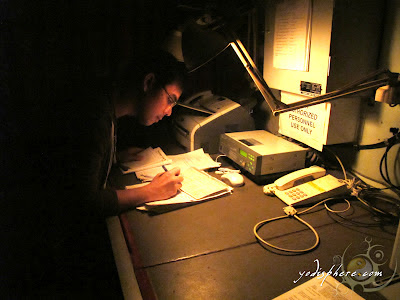 Yodi studying ship bridge calculations