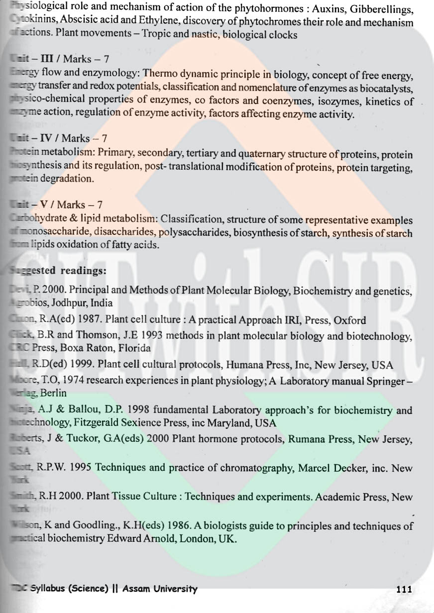 Botany Honours Syllabus for 3rd semester of Assam University Silchar