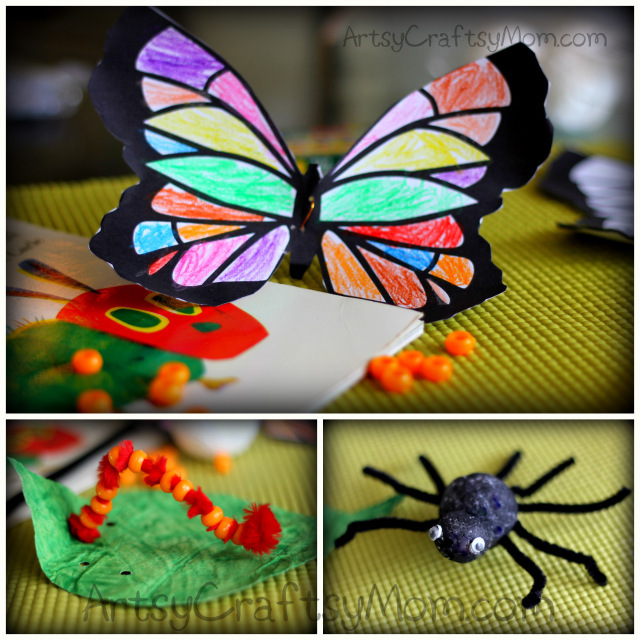 Learn how to make a hungry caterpillar craft & a butterfly that's a perfect activity for The Very Hungry Caterpillar and a very busy spider for Eric Carle's books