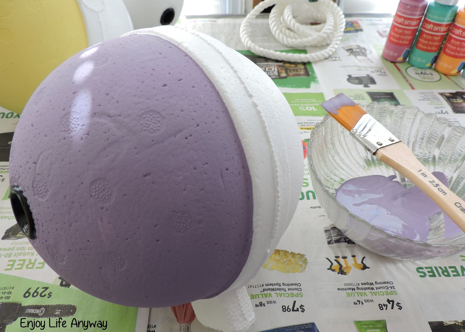 Enjoy Life Anyway DIY Painted Styrofoam Buoy Wreath