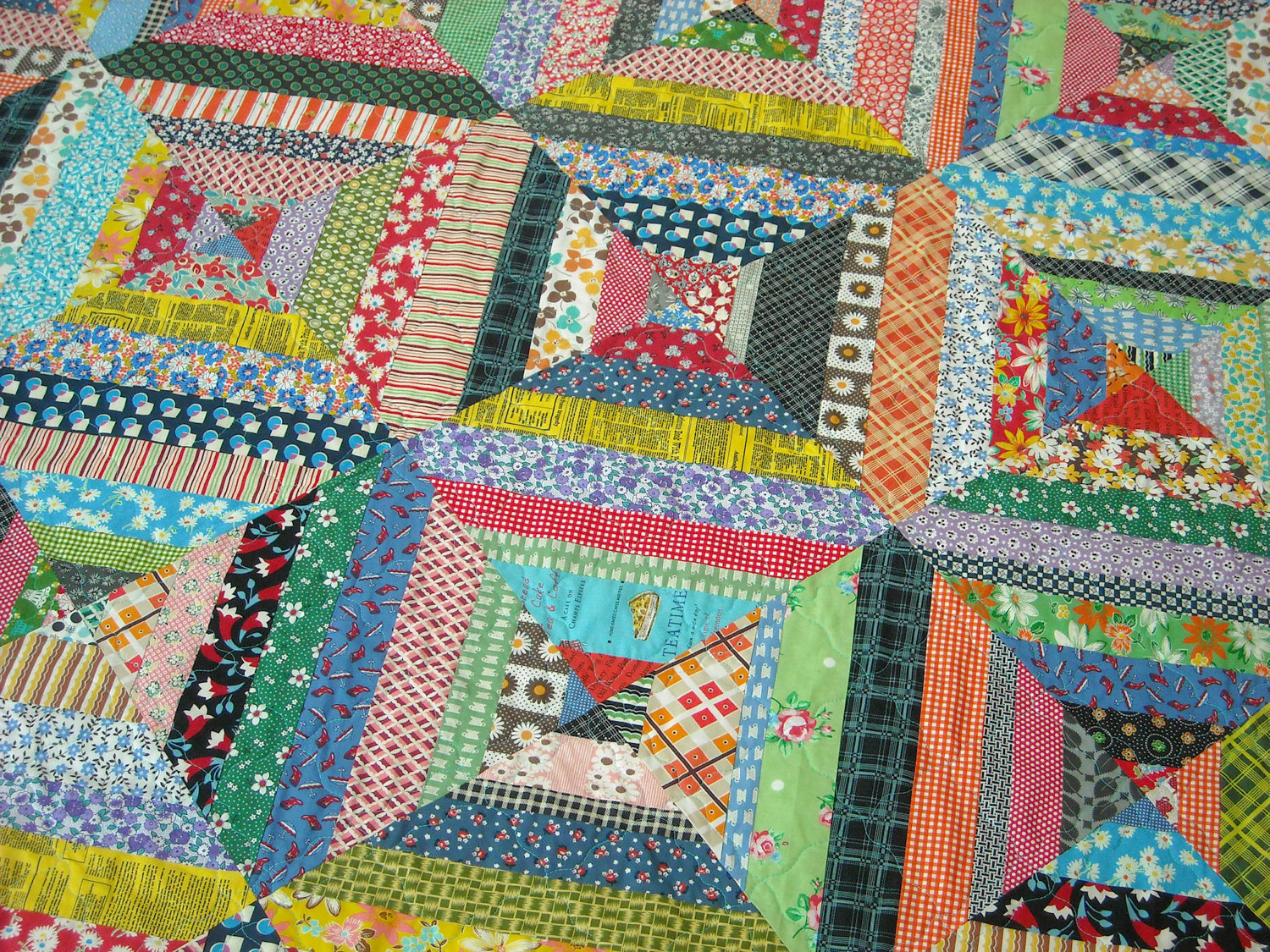 Twin Size Quilt Traditional String Quilt Vintage Look