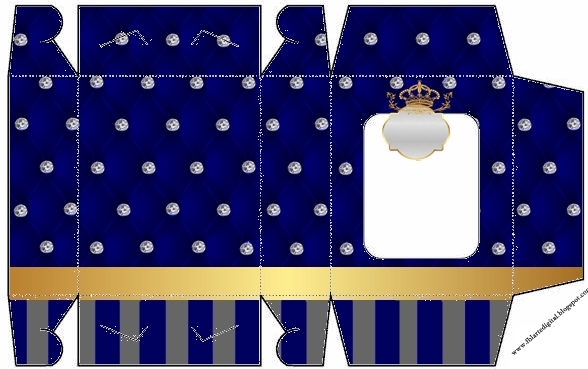 Golden Crown in Blue and Diamonds Free Printable Box.