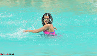 Hebah Patel in swimsuit in a simming pool glam pics 4