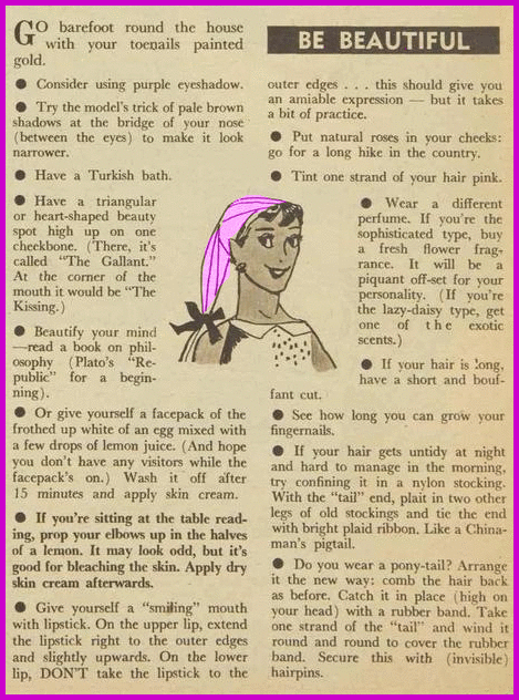hints for combating boredom and making yourself beautiful, 1950s